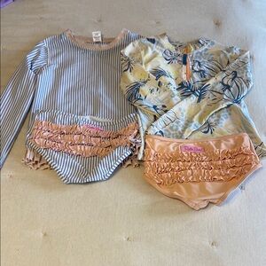 RuffleButts Striped and Floral Swimsuit Set